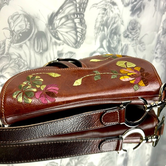 Christian Dior Vintage Y2k Era Brown Leather Embroidered Saddlebag Handbag - Picture 8 of 14
